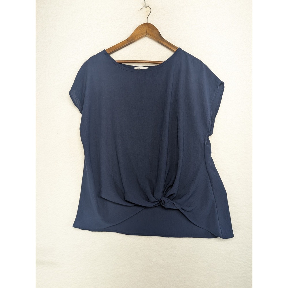 Vintage Gilli Women's Navy Blue Cap Sleeve Top‎ With Knot Detail 1X